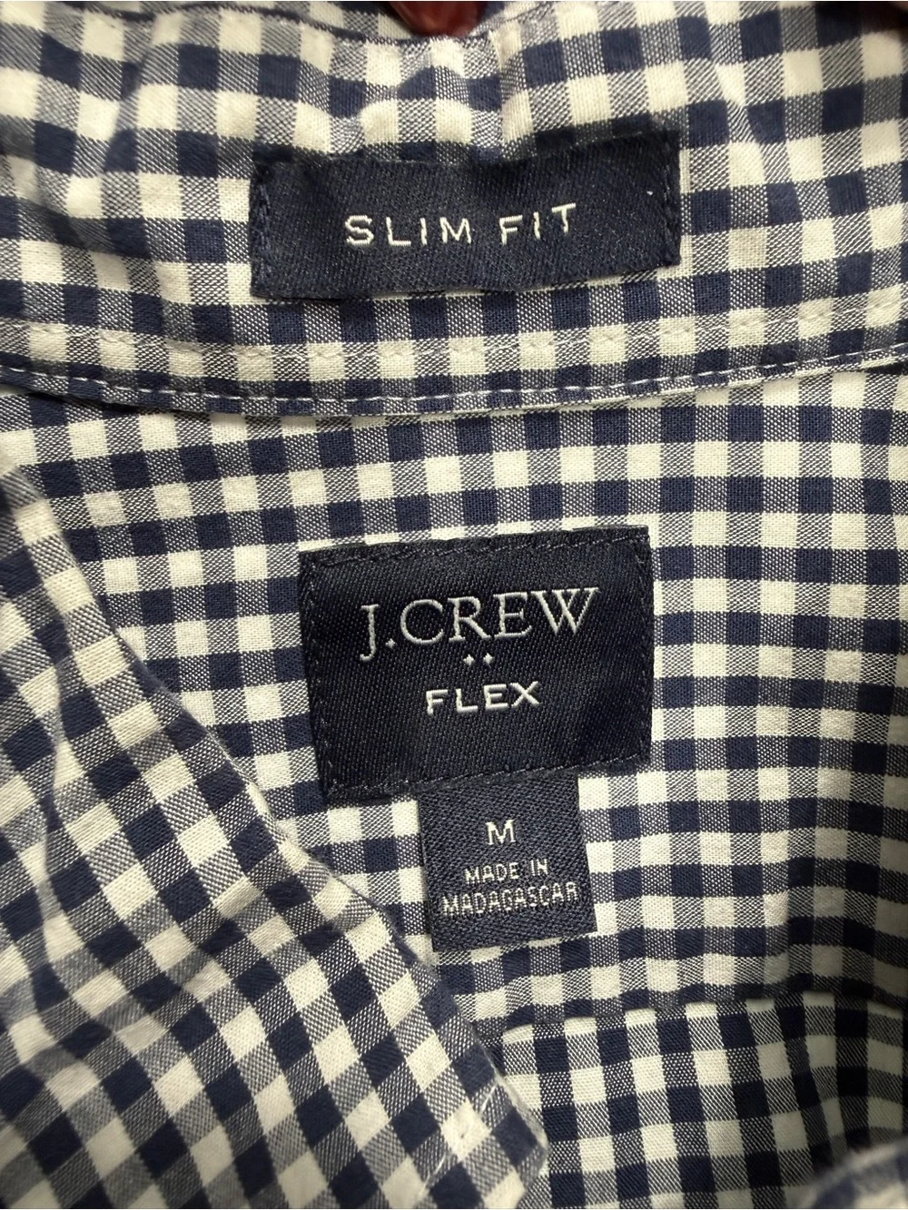 J. Crew Flex Slim Fit Navy Blue & White Gingham Button-Down Shirt Sz M #2521